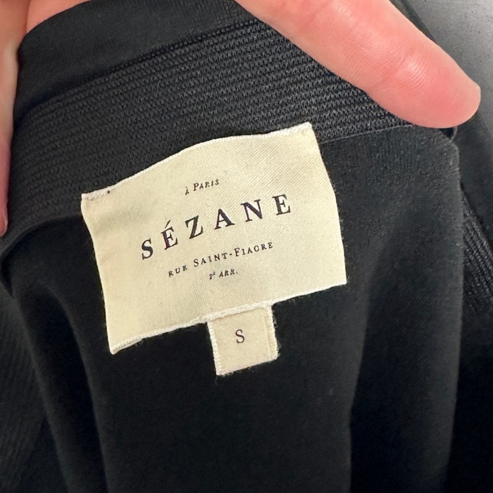 Sezane Black Calvi Mini Skirt French Stretch Faux Wrap Elastic Minimalist Small - Picture 4 of 11